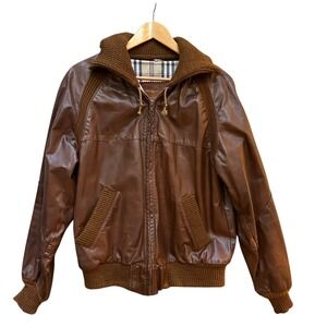 Vintage William Barry Brown Leather Bomber‎ Jacket Full Zip Casual Retro 42 LG